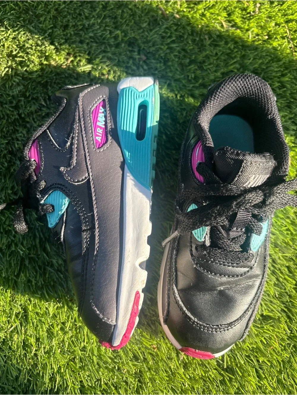 Nike Kids Black Sneakers with Teal & Pink Accents